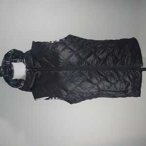 Gerry Black White Patterned Reversible Hooded Packable Down Puffer Vest Size L